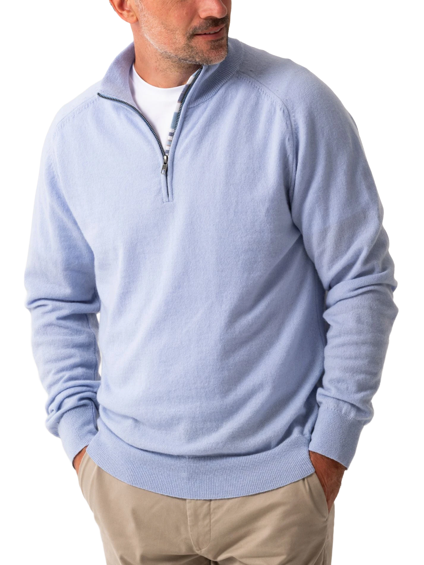 The Anga Blue Quarter Zip Jumper - Wool & Cashmere