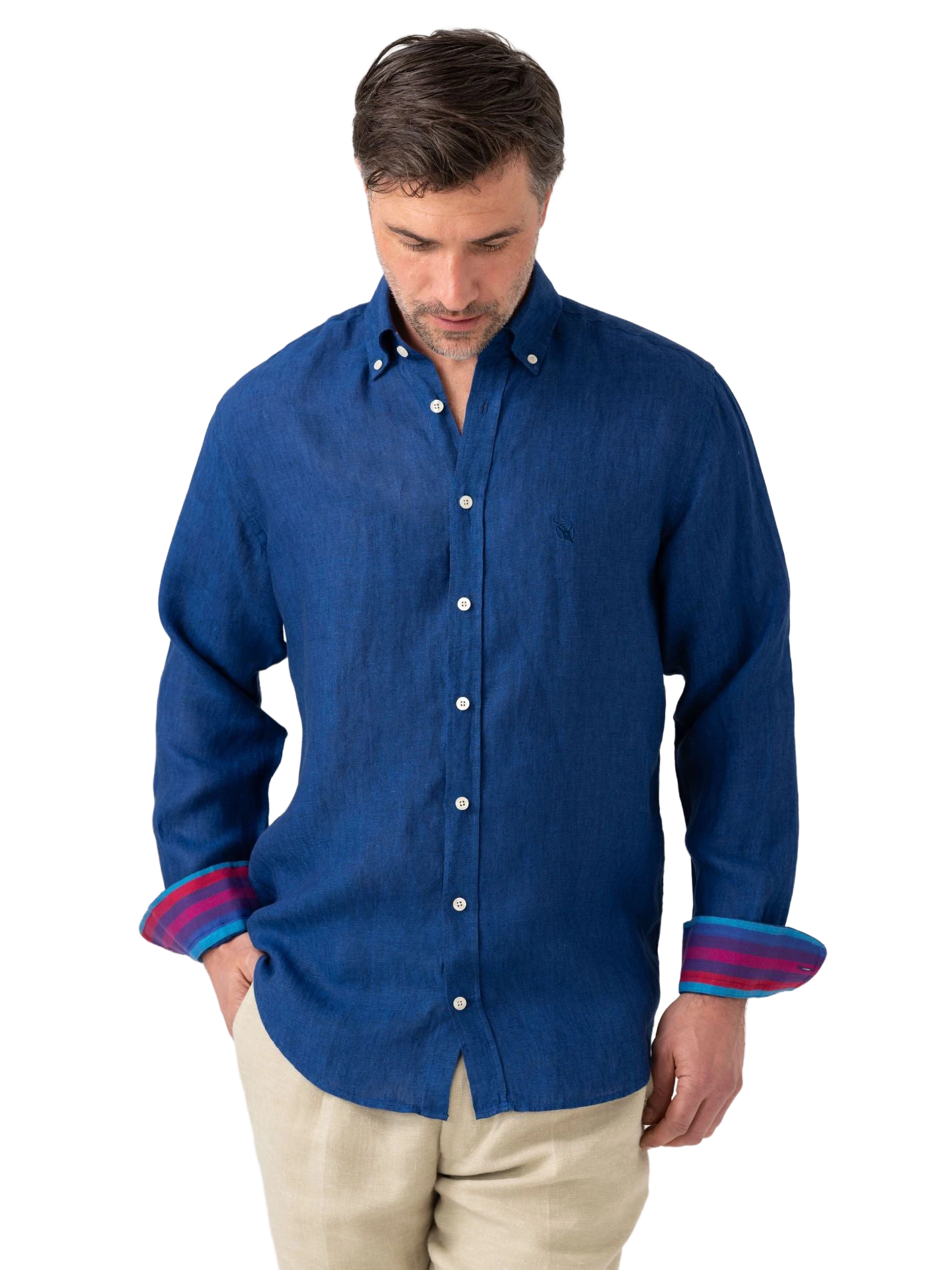 Kamba Royal Blue Linen Shirt - Button Down Collar