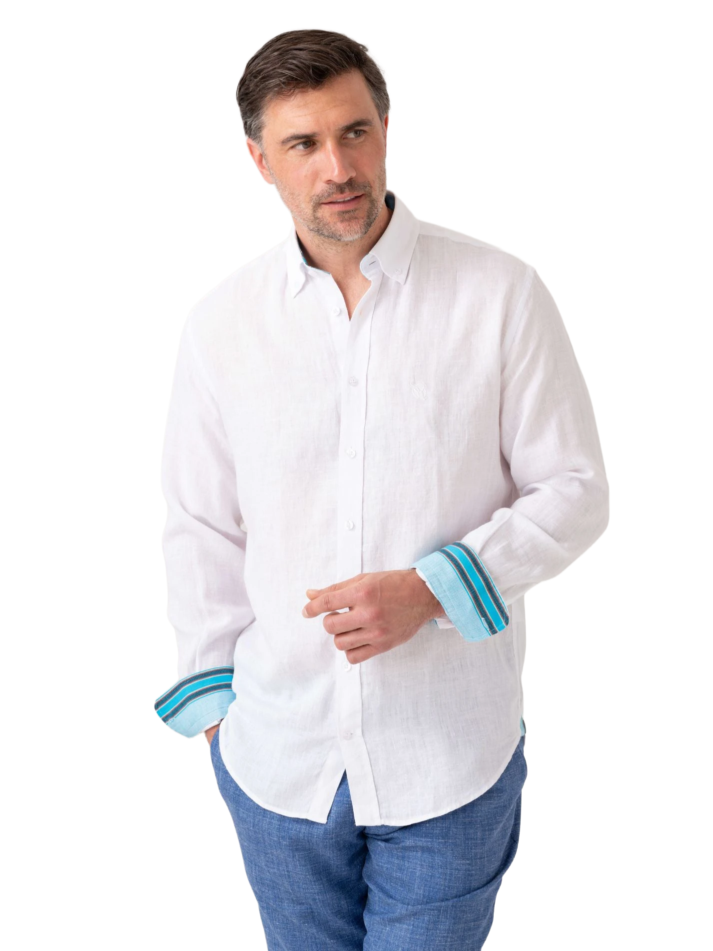 White Linen Shirt - Button Down Collar