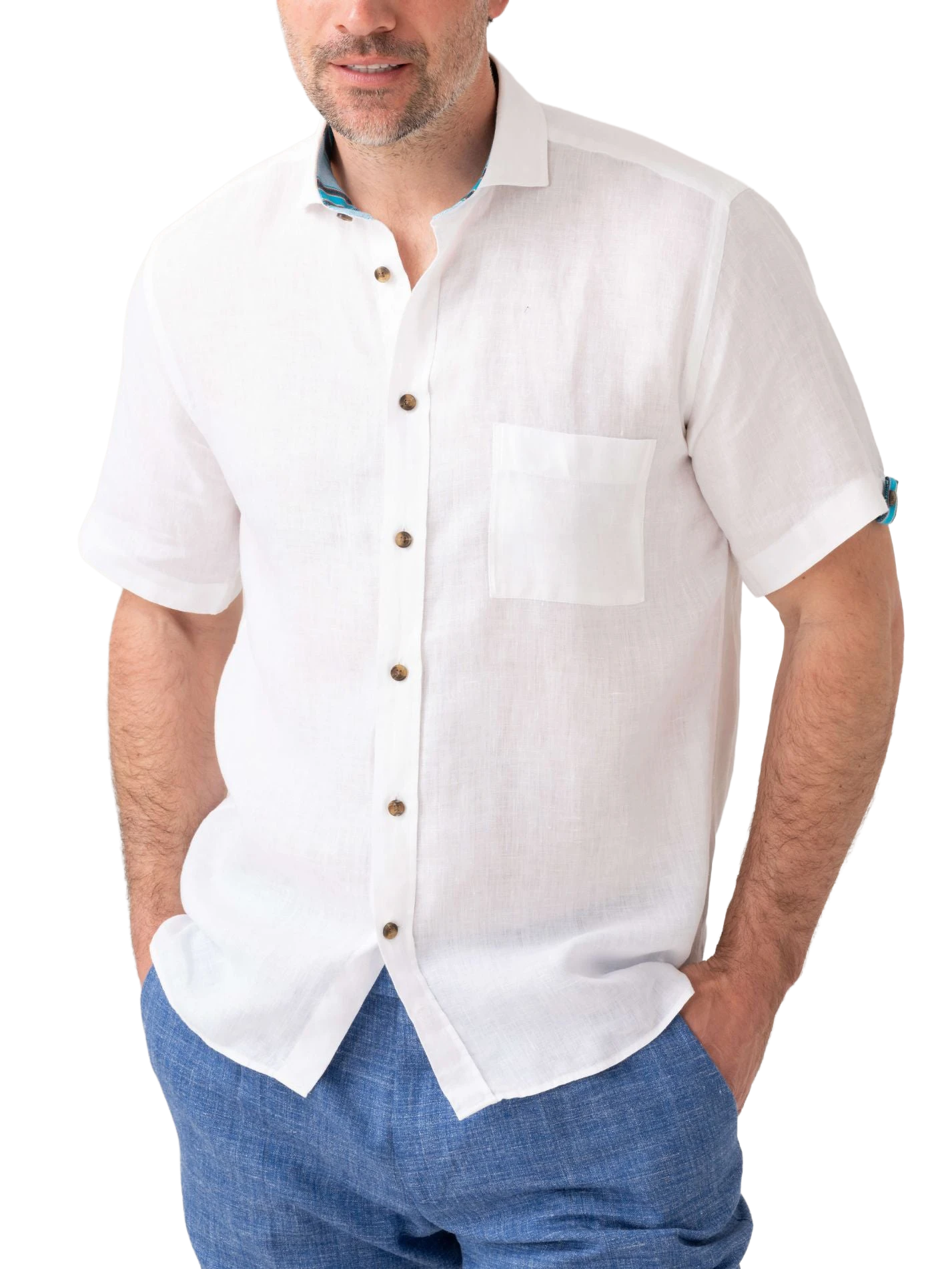 White Short-Sleeved Linen Shirt